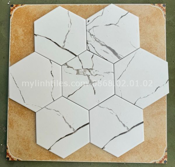 Gạch lục giác màu trắng vân đá marble
