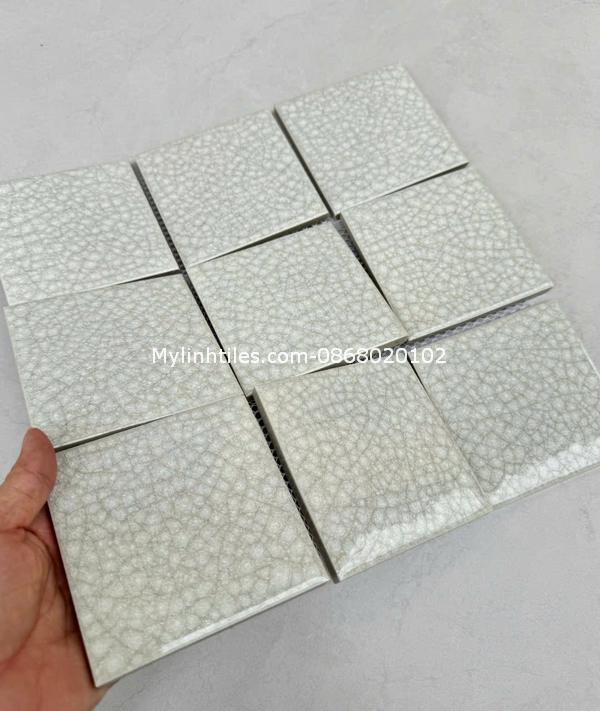 Gạch mosaic 10x10 trắng men rạn 2 lớp cao cấp