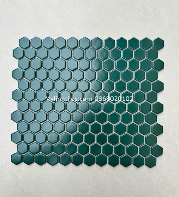 Gạch mosaic lục giác màu xanh men sứ