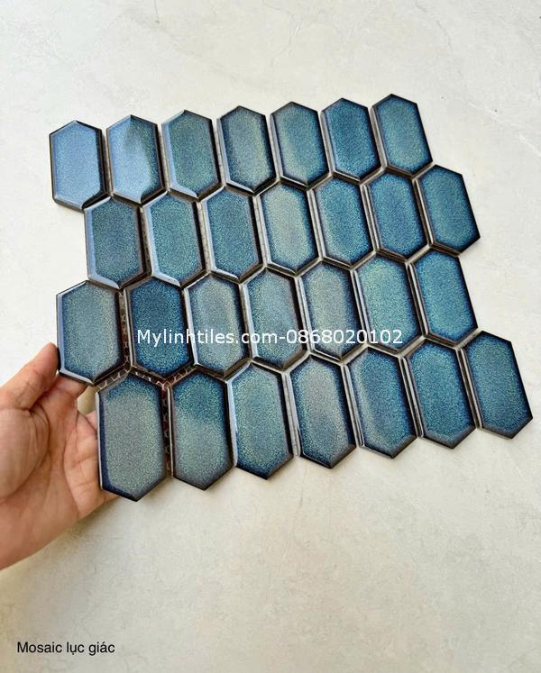 Gạch mosaic lục giác màu xanh ngọc