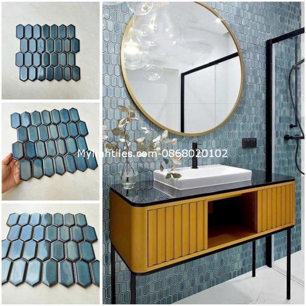 Gạch mosaic lục giác ốp lavabo