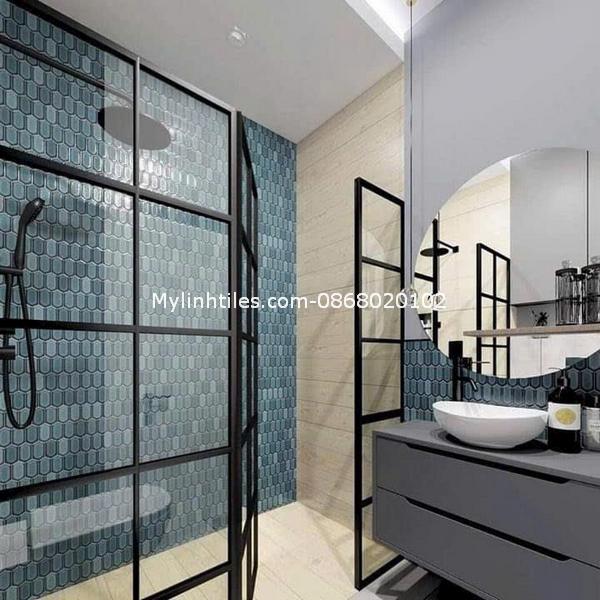 Gạch mosaic lục giác ốp tường phòng tắm