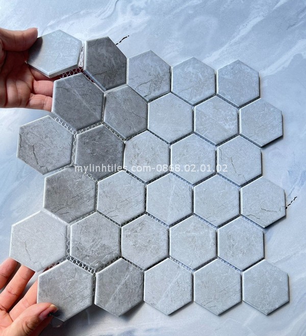 Gạch mosaic lục giác xám xi măng