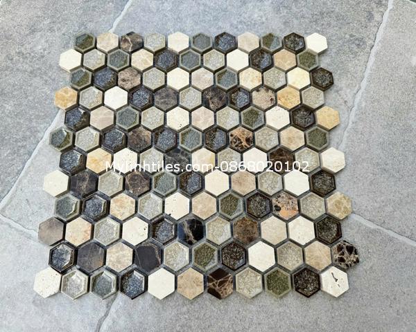 Gạch mosaic mix đá tự nhiên hình lục giác