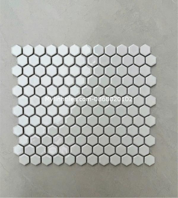 Gạch mosaic trắng lục giác cao cấp
