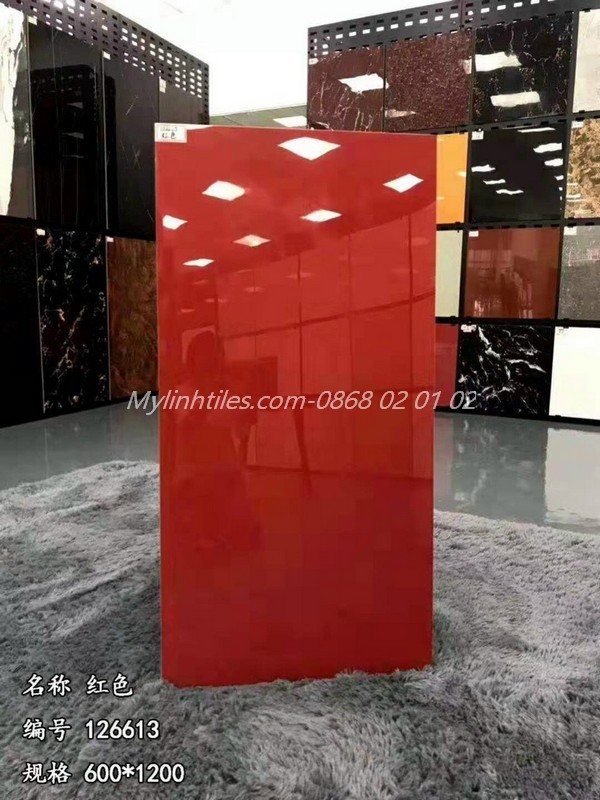 Gạch ốp lát 600x1200 nhập khẩu Trung Quốc màu đỏ trơn siêu bóng