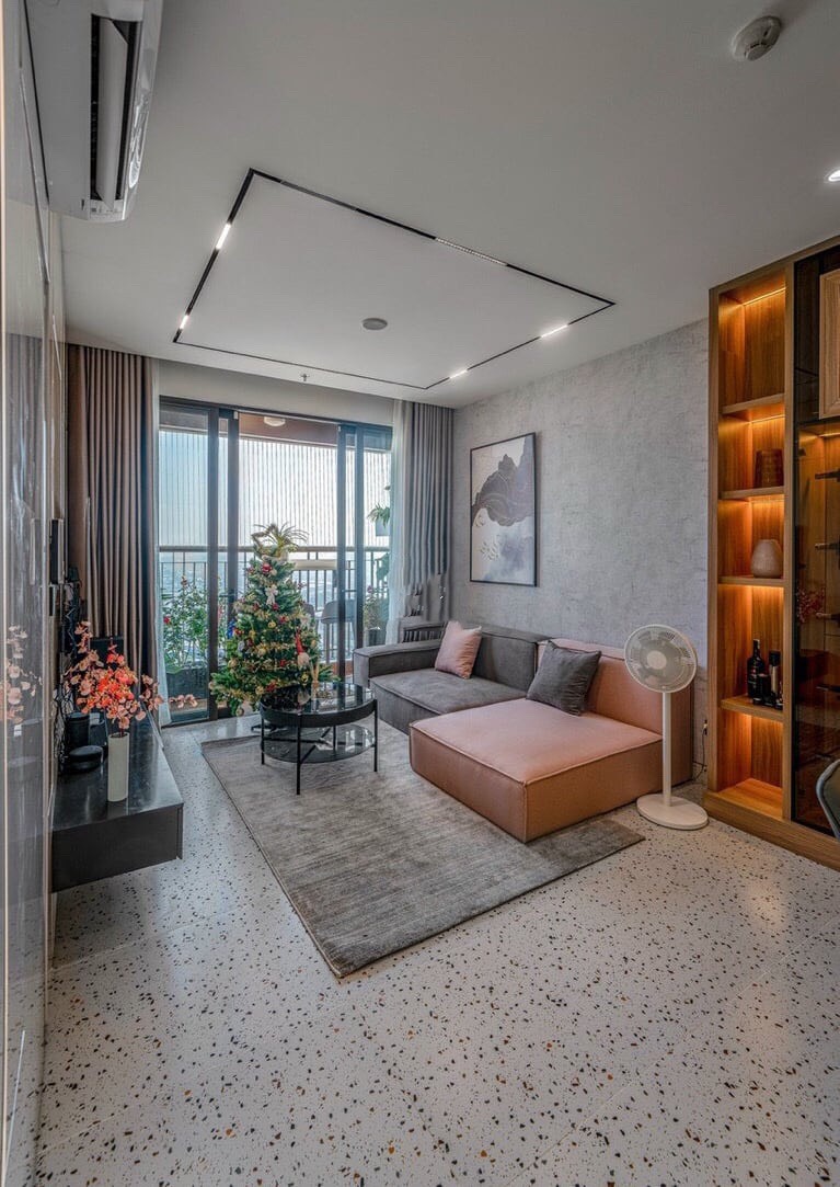 Gạch terrazzo 600x600 lát nền phòng khách đơn giản nhưng vẫn sang trọng và khác biệt