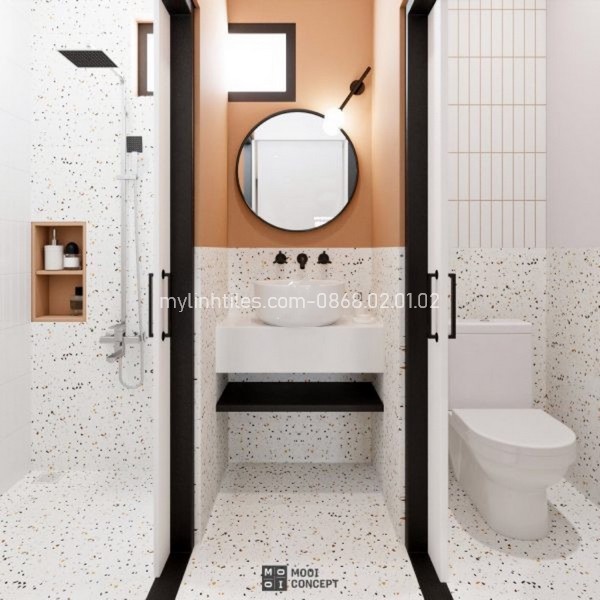 Gạch terrazzo 600x600 ốp lát toilet sang trọng và cảm giác cao cấp