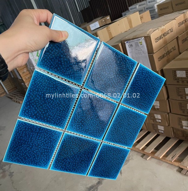 Gạch thẻ 10x10 dạng vỉ mosaic màu xanh cao cấp