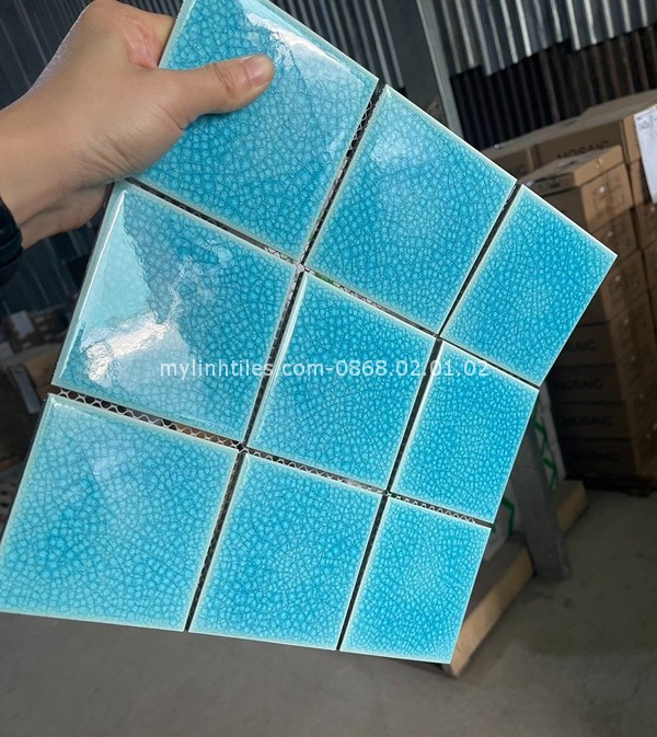 Gạch thẻ 10x10 dạng vỉ mosaic màu xanh ngọc