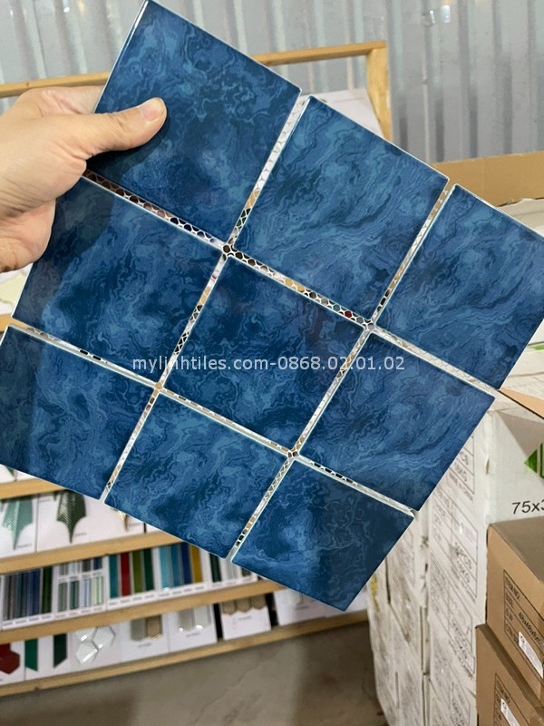 Gạch thẻ 10x10 dạng vỉ mosaic màu xanh xám