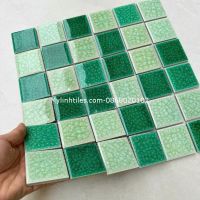 Gạch mosaic men rạn màu xanh ốp lát bể bơi